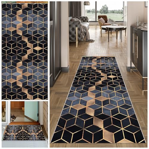 Teppich Läufer Flur Lang, 120 x 400 cm Waschbar Flur Läufer Teppich, Flurläufer, Lang Korridor Teppich Läufer, Teppichläufer Flur rutschfest Küchenteppich für Küche, Eingang, Wohnzimmer Schlafzimmer von MXOUAJ