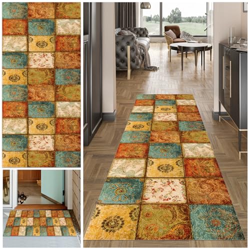 Teppich Läufer Flur Lang, Waschbar Flur Läufer Teppich, Teppichläufer Flur rutschfest Küchenteppich, Flurläufer Lang Korridor Teppich Läufer für Küche, Eingang, Wohnzimmer Schlafzimmer90 x 140 cm von MXOUAJ