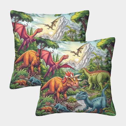 MXRMXR Dinosaurier 2er Set Kissenhülle Kissenbezug Dekokissen für Sofa Schlafzimmer Wohnzimmer Balkon 40x40cm von MXRMXR
