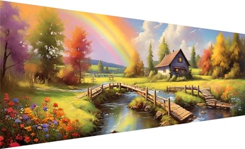 Diamond Painting, Diamant Painting Bilder Bauernhof, DIY Diamant Kunst Malerei Stickerei Set, Diamant Malen nach Zahlen Erwachsene, Regenbogen Diamond Painting für Home Wanddeko Geschenk 210x70cm I-5 von MXRUOO