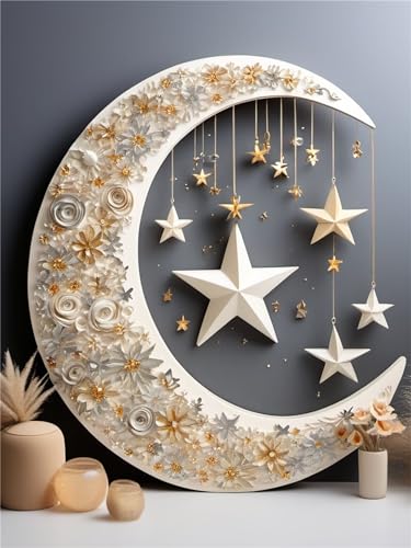 Diamond Painting Set, Diamant Painting Bilder Erwachsene, Kinder DIY Cross Stickerei Malerei Kits, Diamond Painting Weihnachten Malerei Set, Diamond Painting für Wand Dekor (Mondsterne,12x16in)-n9 von MXRUOO