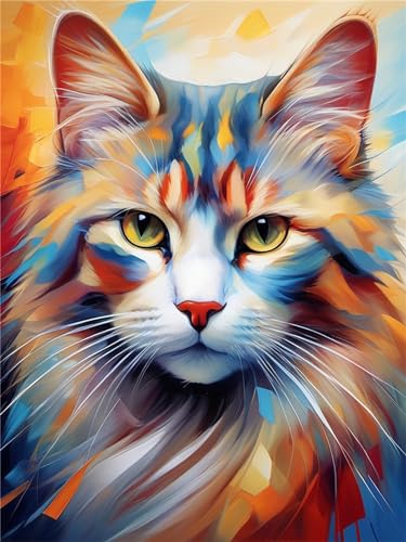 Diamond Painting Tierkatze, DIY 5D Weihnachten Diamond Painting Erwachsene, Diamant Painting Bilder Malen Nach Zahlen DIY Set Erwachsene, Diamond Painting Herbst für Home Wand Dekor(40x52cm)-B6 von MXRUOO