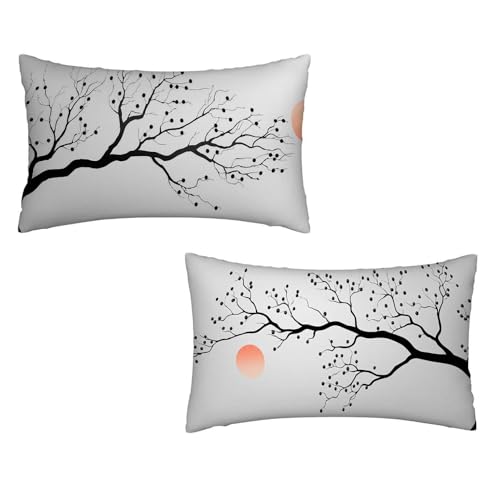Kissenbezug 25x50 Baum 2er Set Samt Kissenbezug Grau Sofakissen Weiche Kissenhülle Quadratische Dekokissen Zierkissenbezug mit Unsichtbarem ReißVerschluss für Sofa Couch Wohnzimmer Schlafzimmer K-1 von MXRUOO