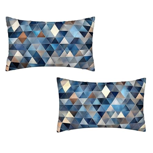 Kissenbezug 25x50 Blau 2er Set Samt Kissenbezug Geometrie Sofakissen Weiche Kissenhülle Quadratische Dekokissen Zierkissenbezug mit Unsichtbarem ReißVerschluss für Sofa Wohnzimmer Schlafzimmer F-36 von MXRUOO