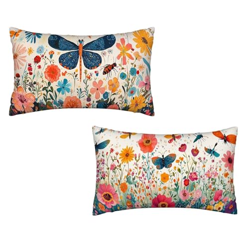 Kissenbezug 25x50 Libelle 2er Set Samt Kissenbezug Blume Sofakissen Weiche Kissenhülle Quadratische Dekokissen Zierkissenbezug mit Unsichtbarem ReißVerschluss für Sofa Wohnzimmer Schlafzimmer H-6 von MXRUOO