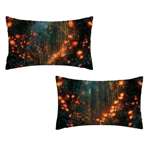 Kissenbezug 25x50 Traum 2er Set Samt Kissenbezug Wald Sofakissen Weiche Kissenhülle Quadratische Dekokissen Zierkissenbezug mit Unsichtbarem ReißVerschluss für Sofa Couch Wohnzimmer Schlafzimmer K-43 von MXRUOO