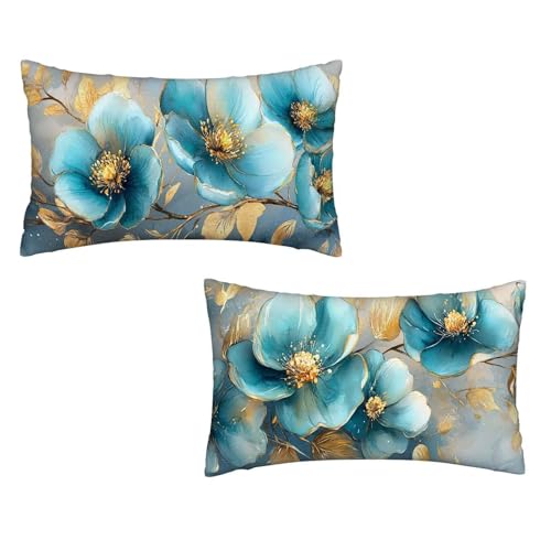 Kissenbezug 30x50 Blume 2er Set Samt Kissenbezug Anlage Sofakissen Weiche Kissenhülle Quadratische Dekokissen Zierkissenbezug mit Unsichtbarem ReißVerschluss für Sofa Wohnzimmer Schlafzimmer K-35 von MXRUOO