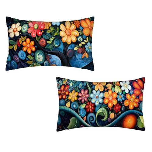 Kissenbezug 30x50 Bunt 2er Set Samt Kissenbezug Blume Sofakissen Weiche Kissenhülle Quadratische Dekokissen Zierkissenbezug mit Unsichtbarem ReißVerschluss für Sofa Couch Wohnzimmer Schlafzimmer K-85 von MXRUOO