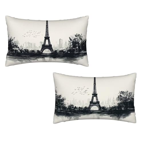 Kissenbezug 30x50 Einfachheit 2er Set Samt Kissenbezug Paris Sofakissen Weiche Kissenhülle Quadratische Dekokissen Zierkissenbezug mit Unsichtbarem ReißVerschluss für Sofa Wohnzimmer Schlafzimmer K-11 von MXRUOO
