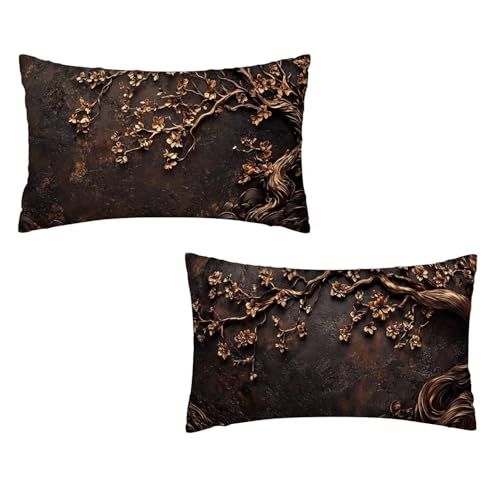 Kissenbezug 30x50 Retro 2er Set Samt Kissenbezug Baum Sofakissen Weiche Kissenhülle Quadratische Dekokissen Zierkissenbezug mit Unsichtbarem ReißVerschluss für Sofa Couch Wohnzimmer Schlafzimmer K-93 von MXRUOO