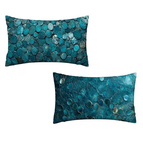 Kissenbezug 30x50 Türkis 2er Set Samt Kissenbezug Abstrakt Sofakissen Weiche Kissenhülle Quadratische Dekokissen Zierkissenbezug mit Unsichtbarem ReißVerschluss für Sofa Wohnzimmer Schlafzimmer G-39 von MXRUOO