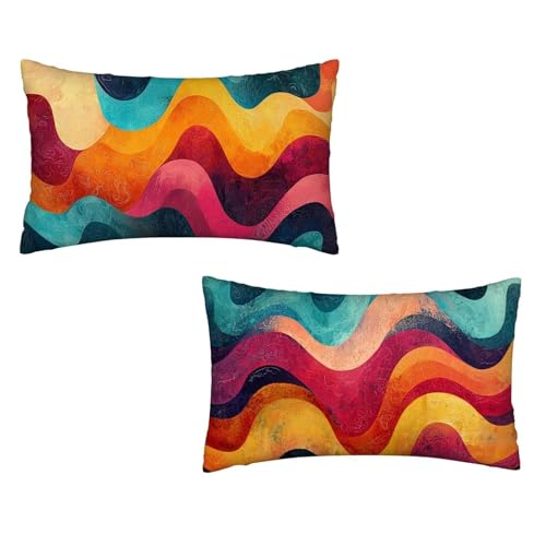Kissenbezug 40x70 Bunt 2er Set Samt Kissenbezug Welle Sofakissen Weiche Kissenhülle Quadratische Dekokissen Zierkissenbezug mit Unsichtbarem ReißVerschluss für Sofa Couch Wohnzimmer Schlafzimmer I-19 von MXRUOO