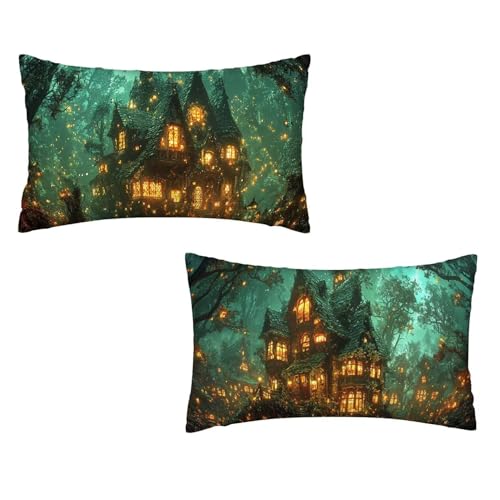Kissenbezug 40x70 Grün 2er Set Samt Kissenbezug Schloss Sofakissen Weiche Kissenhülle Quadratische Dekokissen Zierkissenbezug mit Unsichtbarem ReißVerschluss für Sofa Wohnzimmer Schlafzimmer F-12 von MXRUOO