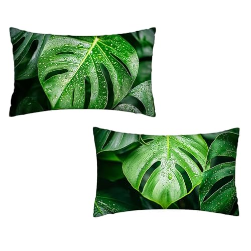 Kissenbezug 40x80 Grün 2er Set Samt Kissenbezug Blätter Sofakissen Weiche Kissenhülle Quadratische Dekokissen Zierkissenbezug mit Unsichtbarem ReißVerschluss für Sofa Couch Wohnzimmer Schlafzimmer B-4 von MXRUOO