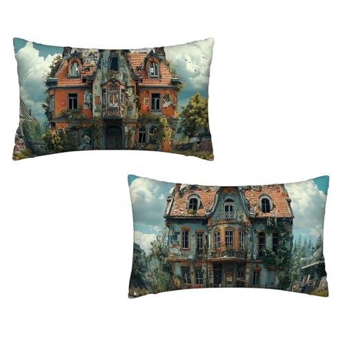 Kissenbezug 40x80 Landschaft 2er Set Samt Kissenbezug Schloss Sofakissen Weiche Kissenhülle Quadratische Dekokissen Zierkissenbezug mit Unsichtbarem ReißVerschluss für Wohnzimmer Schlafzimmer K-51 von MXRUOO