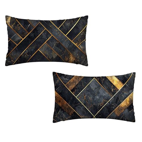 Kissenbezug 40x80 Schwarz 2er Set Samt Kissenbezug Geometrie Sofakissen Weiche Kissenhülle Quadratische Dekokissen Zierkissenbezug mit Unsichtbarem ReißVerschluss für Sofa Wohnzimmer Schlafzimmer L-8 von MXRUOO