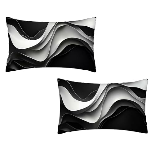 Kissenbezug 40x80 Schwarz 2er Set Samt Kissenbezug Welle Sofakissen Weiche Kissenhülle Quadratische Dekokissen Zierkissenbezug mit Unsichtbarem ReißVerschluss für Sofa Wohnzimmer Schlafzimmer K-5 von MXRUOO