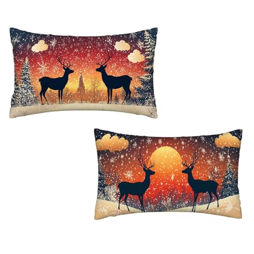 Kissenbezug 50x100 Landschaft 2er Set Samt Kissenbezug Tier Sofakissen Weiche Kissenhülle Quadratische Dekokissen Zierkissenbezug mit Unsichtbarem ReißVerschluss für Sofa Wohnzimmer Schlafzimmer K-81 von MXRUOO