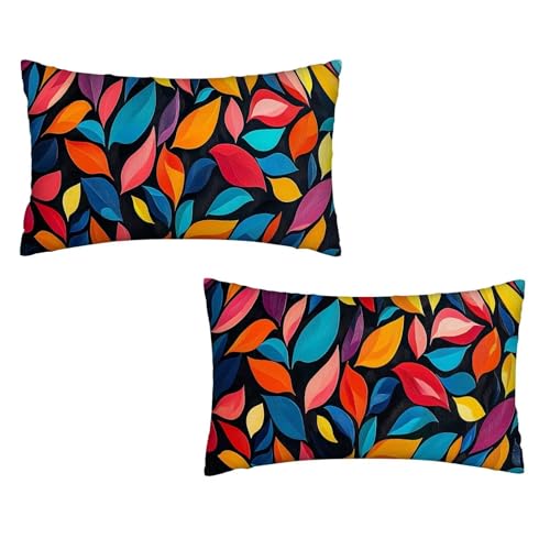 Kissenbezug 50x90 Bunt 2er Set Samt Kissenbezug Blätter Sofakissen Weiche Kissenhülle Quadratische Dekokissen Zierkissenbezug mit Unsichtbarem ReißVerschluss für Sofa Wohnzimmer Schlafzimmer K-49 von MXRUOO