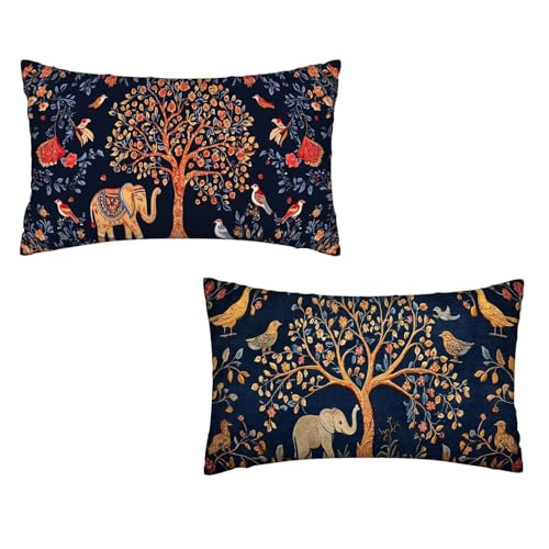 Kissenbezug 50x90 Elefant 2er Set Samt Kissenbezug Baum Sofakissen Weiche Kissenhülle Quadratische Dekokissen Zierkissenbezug mit Unsichtbarem ReißVerschluss für Sofa Wohnzimmer Schlafzimmer L-18 von MXRUOO