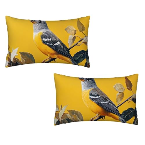 Kissenbezug 50x90 Gelb 2er Set Samt Kissenbezug Vogel Sofakissen Weiche Kissenhülle Quadratische Dekokissen Zierkissenbezug mit Unsichtbarem ReißVerschluss für Sofa Couch Wohnzimmer Schlafzimmer J-60 von MXRUOO