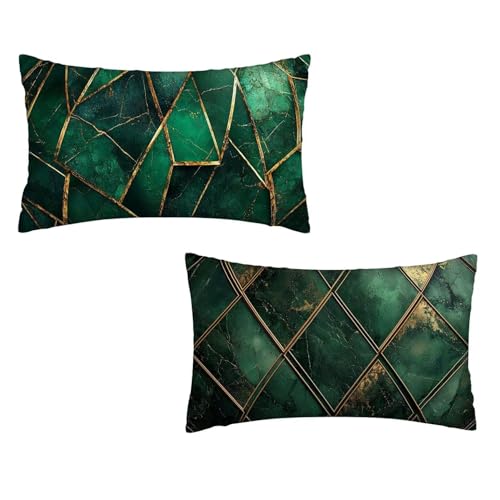Kissenbezug 50x90 Olivgrün 2er Set Samt Kissenbezug Geometrie Sofakissen Weiche Kissenhülle Quadratische Dekokissen Zierkissenbezug mit Unsichtbarem ReißVerschluss für Sofa Wohnzimmer Schlafzimmer L-2 von MXRUOO