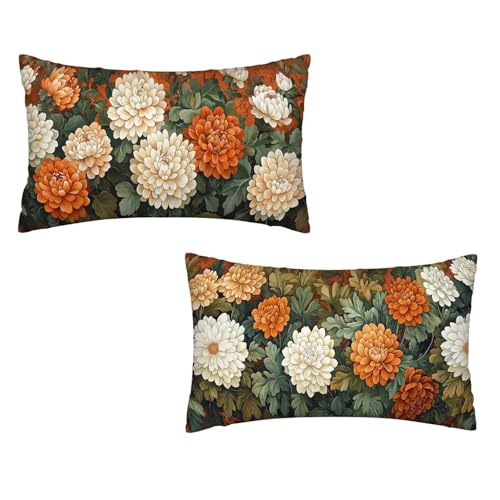 Kissenbezug 60x120 Orange 2er Set Samt Kissenbezug Blume Sofakissen Weiche Kissenhülle Quadratische Dekokissen Zierkissenbezug mit Unsichtbarem ReißVerschluss für Sofa Wohnzimmer Schlafzimmer L-16 von MXRUOO