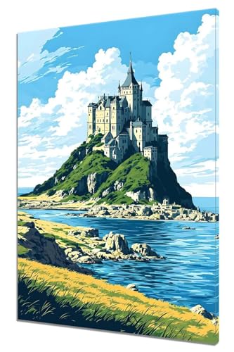 Malen Nach Zahlen Erwachsene Mont Saint Michel Malen Nach Zahlen Landschaft Kinder Anfänger mit Leinwand Pinseln Acrylpigment Paint by Numbers, Malen nach Zahlen für Geschenke, Home Deko (40x50cm) Z-7 von MXRUOO
