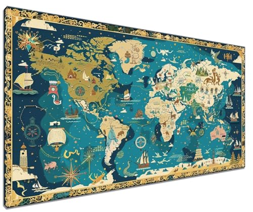 Malen Nach Zahlen Erwachsene Retro, DIY Handgemalt Ölgemälde Leinwand Kits, DIY Set Erwachsene Anfänger Paint by Numbers Malen Nach Zahlen Weltkarte zur Wanddeko Wohnzimmer, Kein Rahmen (40x50cm) Q-8 von MXRUOO