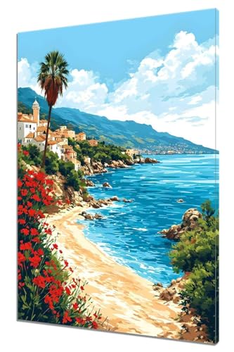 Malen Nach Zahlen Mallorca, DIY Malen nach Zahlen Landschaft für Anfänger und Erwachsene, Bastelset Erwachsene Paint by Numbers Ölgemälde mit 3 Pinsel, Acrylfarbe, Wanddeko (Ohne Rahmen) 40x50cm F-1 von MXRUOO