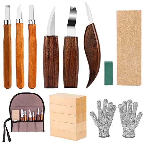 20 Teiliges Schnitzmesser Set Holz Schnitzwerkzeug für Holz Schnitzset Wood Carving Knife DIY Set für Erwachsene Kinder Schnitzen mit Schnitzholz Schnittfeste Handschuhe Schleifsteine von MXTIMWAN