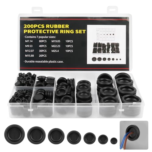 200 Stück Kabeldurchführung Gummi, Gummistopfen Set, Gummi Kabeltüllen Set, Kabeldurchführung Wasserdicht, Gummitülle Kabel zum Schutz von Drähten, Kabelverbindern, 7 Größen von MXTIMWAN