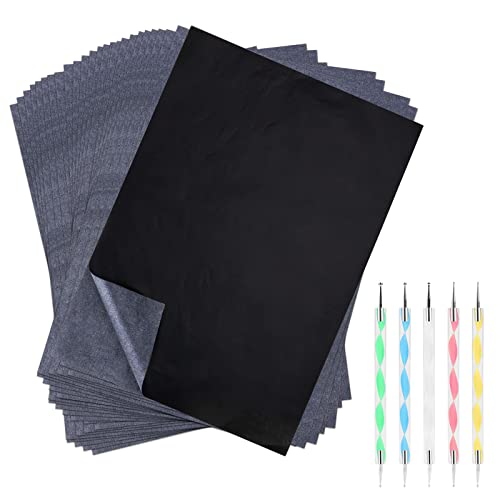 MXTIMWAN 100 Blatt Pauspapier A4 Abpauspapier Kohlepapier Durchschlagpapier Pausch Papier Transferpapier Graphitpapier Durchschreibepapier Schwarz für Papier Tattoo Holz mit 5 Pcs Prägestift von MXTIMWAN