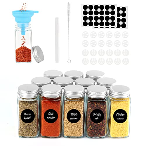 MXTIMWAN Gewürzgläser 12er Set, 120ml Gewürzgläser mit Streueinsatz,Spice Jars Gewurzglaeser Eckig, Gewürzdosen Glas mit Silikon Trichter,Runden Leeren Aufklebern,Sieben,Reinigungsbürste, Stift von MXTIMWAN