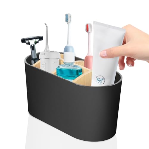 MXTIMWAN Zahnbürstenhalter, Badezimmer Organizer, 6 Fächer Zahnbürstenhalter Organizer mit Bambus Trennwänden, Zahnbürstenhalter Elektrische, Toothbrush Holder mit Rutschfester Basis von MXTIMWAN