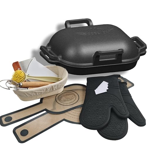 MXWLEIEL Gusseisen-Kasten-Backform, 39,4 x 32 x 12,7 cm, versiegelte Brot-Glocke, Dutch Oven Set mit Deckelgriffen, Lame, zum Backen von Truthahn, Huhn, Gemüse und hausgemachtem Brot von MXWLEIEL
