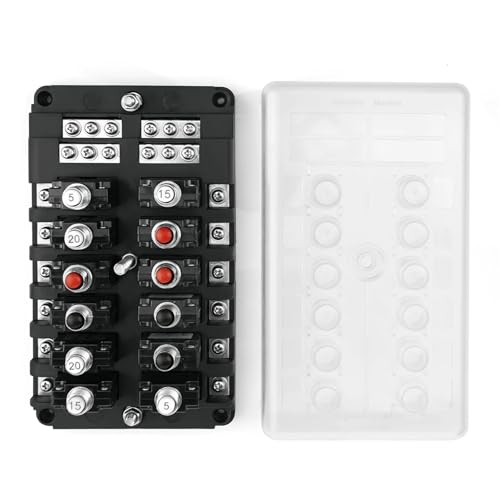 6/12 Circuit Reset Fuse Block One-Touch Reset with Negative Bus -Thermal Circuit Breaker Box with Protection Cover for Car Boat(6 Way Add Fuse) von MXXDMOPD