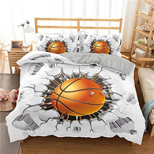 MXYHDZ Bettlaken Betttuch Atmungsaktiv Matratze Cover 135 x 200 cm Gelb und Weiß Basketball Wand 3D Gedruckt Kinder Junge Bettbezug Set Super Weiche Bettbezug Kissenbezug Reißverschluss Einfache Pfle von MXYHDZ