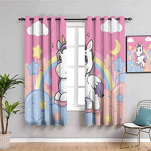 MXYHDZ Blickdicht Vorhang für Schlafzimmer - Regenbogen süß Tier Einhorn - 3D Druckmuster Öse Thermisch isoliert - 183 x 160 cm - 90% Blickdicht Vorhang für Kinder Jungen Mädchen Spielzimmer von MXYHDZ