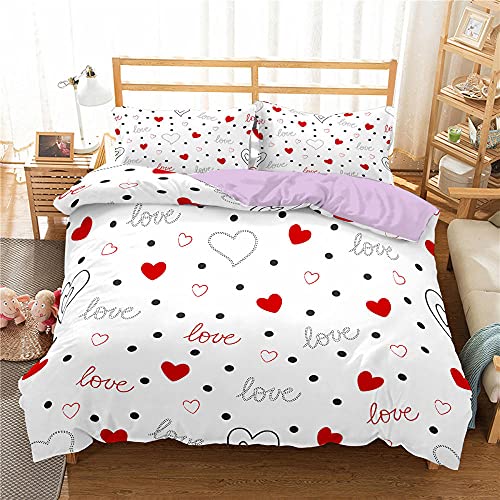 MXYHDZ Doppelbett Bettbezug , weich, mit Reißverschluss 135 x 200 cm Rot Herz Liebe Punkte 3D Theme Muster Bettbezug und Kissenbezug Easy Care Kinder Jungen Teenager Männer Bettwäsche von MXYHDZ