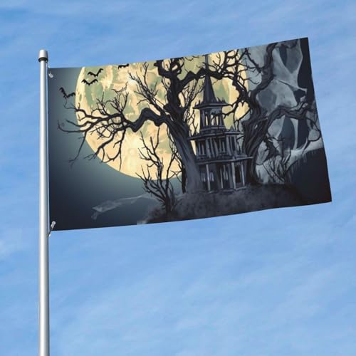 Flagge, 150 cm x 90 cm, doppelseitig, für den Außenbereich, strapazierfähig, Banner mit 2 Ösen, Dekoration, Hofflaggen, Halloween, Nacht, Tote, Baumflagge, Polyester, Willkommensflaggen für Urlaub Flagge, 150 cm x 90 cm, doppelseitig, für den Außenbereich, strapazierfähig, Banner mit 2 Ösen, Dekoration, Hofflaggen, Halloween, Nacht, Tote, Baumflagge, Polyester, Willkommensflaggen für Urlaub von MXZERFKGLA