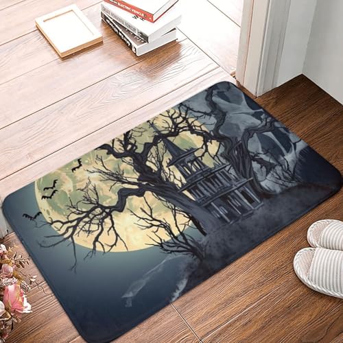 Fußmatte rutschfeste Fußmatte für den Außenbereich, 60 x 40 cm, für den Eingangsbereich, Halloween, Nacht, toter Baum, Fußmatte, saugfähige Willkommensmatten, waschbare Bodenmatten für Flur von MXZERFKGLA
