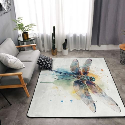 MXZERFKGLA Rutschfeste Bodenmatten, Aquarell-Libellenteppiche für Wohnzimmer, Fußmatte, Vintage, Wohnzimmerteppich, Bodenteppich, waschbare Teppiche für Schlafzimmer, Esszimmer, Heimdekoration, großer MXZERFKGLA Rutschfeste Bodenmatten, Aquarell-Libellenteppiche für Wohnzimmer, Fußmatte, Vintage, Wohnzimmerteppich, Bodenteppich, waschbare Teppiche für Schlafzimmer, Esszimmer, Heimdekoration, großer von MXZERFKGLA