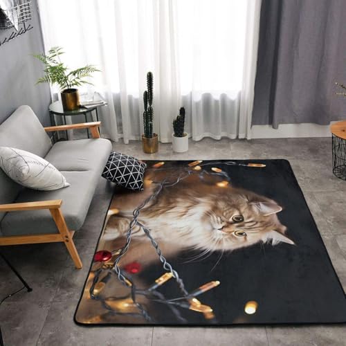 Teppich, rutschfeste Fußmatten, eine Katze und Weihnachtsbeleuchtung, Teppiche für Wohnzimmer, Fußmatte, Vintage, Wohnzimmerteppich, Bodenteppich, waschbare Teppiche für Schlafzimmer, Esszimmer Teppich, rutschfeste Fußmatten, eine Katze und Weihnachtsbeleuchtung, Teppiche für Wohnzimmer, Fußmatte, Vintage, Wohnzimmerteppich, Bodenteppich, waschbare Teppiche für Schlafzimmer, Esszimmer von MXZERFKGLA