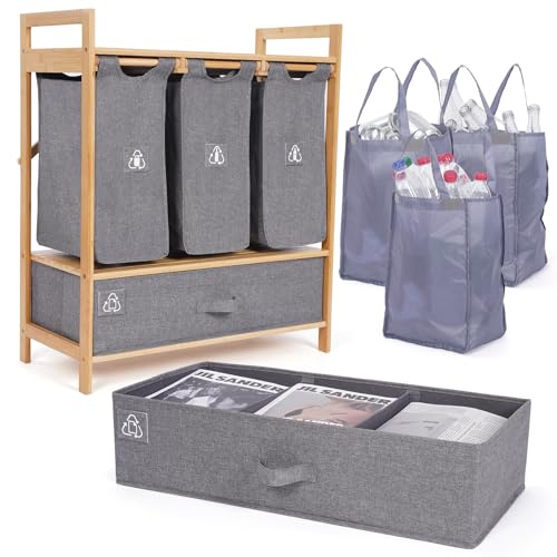 MY FAT GORILLA Pfandflaschen Sammelbehälter – Multi-Mülleimer mit 4 Fächern für PET, Glas, Dosen & Altpapier – Mülltrennsystem Küche – Recyclingbehälter für Mülltrennung & Abfalltrennung – Grau MY FAT GORILLA Pfandflaschen Sammelbehälter – Multi-Mülleimer mit 4 Fächern für PET, Glas, Dosen & Altpapier – Mülltrennsystem Küche – Recyclingbehälter für Mülltrennung & Abfalltrennung – Grau von MY FAT GORILLA