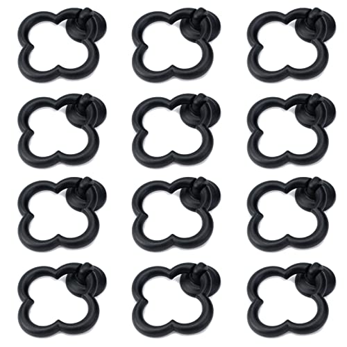 MY MIRONEY 12 Stück schwarze Schrankknöpfe und Ziehe Griffe vierblättriges Kleeblatt Form Schublade zieht Zinklegierung Hardware Möbelgriffe Kleiderschrank Kommode Ring Züge mit Schrauben von MY MIRONEY