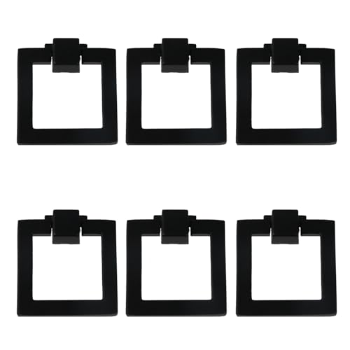 MY MIRONEY 6 quadratische Ringgriffe für Möbel, Hardware, schwarze Schrank-Ringknöpfe, Zinklegierung, Tropfenring, Schubladengriff, Kommodengriff mit Schrauben von MY MIRONEY