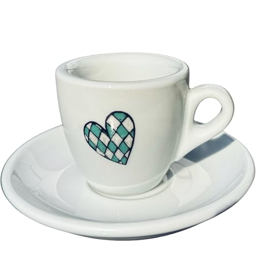 Espresso Tasse, extra dickwandig, italienisches Design, Geschenkverpackung, Porzellan, 56ml (1 Tasse Weiß Alpin Herz) von MY Obsession