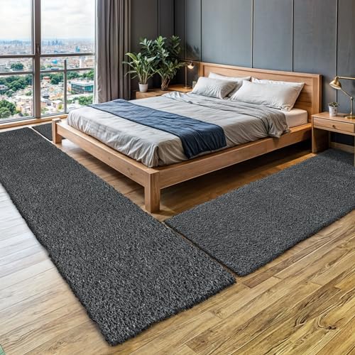 MY-RUG Bettumrandung Schlafzimmer 3teilig Teppich Grau - 2mal 140x70 und 1mal 200x80cm - Bettvorleger rutschfest Läufer Hochflor Deko MY-RUG Bettumrandung Schlafzimmer 3teilig Teppich Grau - 2mal 140x70 und 1mal 200x80cm - Bettvorleger rutschfest Läufer Hochflor Deko von MY-RUG