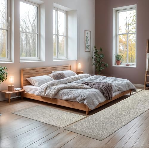 MY-RUG Bettumrandung Wolle Schlafzimmer 3teilig Teppich - 2mal 140x70 und 1mal 200x80cm - Bettvorleger rutschfest Läufer Deko von MY-RUG